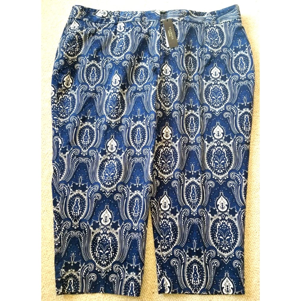 NWT Womens Pants-TALBOTS-blue/white paisley cotton str "Classic side zip"-22WP